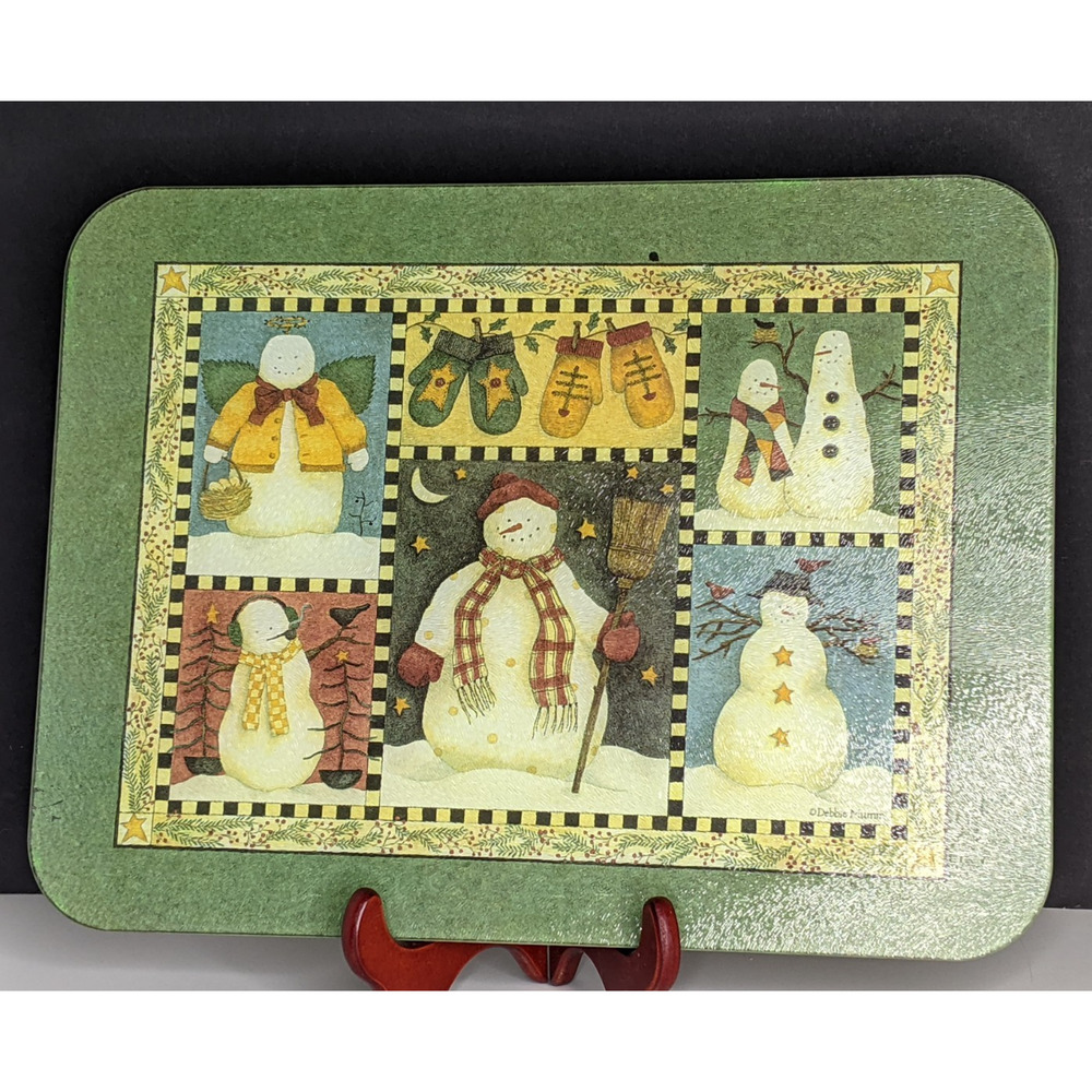 Debbie Mumm Ultimate Work Surface Protector Snowman Glass Cutting Board 16x12"